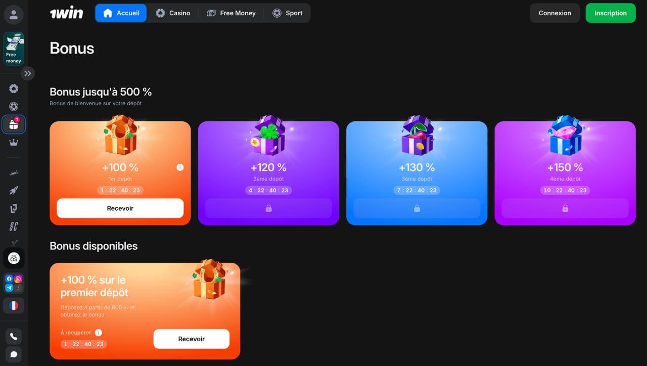 Interface de l'application mobile 1win sur un smartphone, illustrant les fonctionnalités de paris en temps réel et l'accès aux jeux de casino