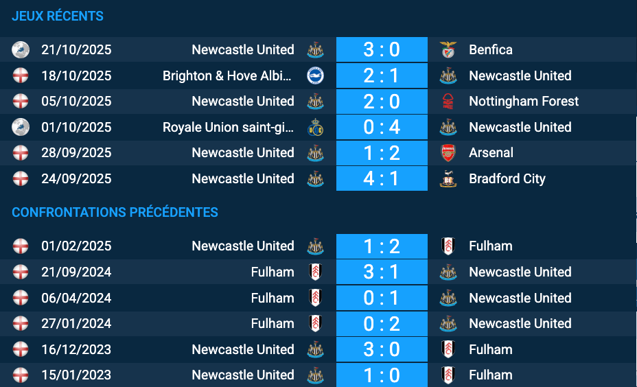 Statistiques Newcastle United – Fulham