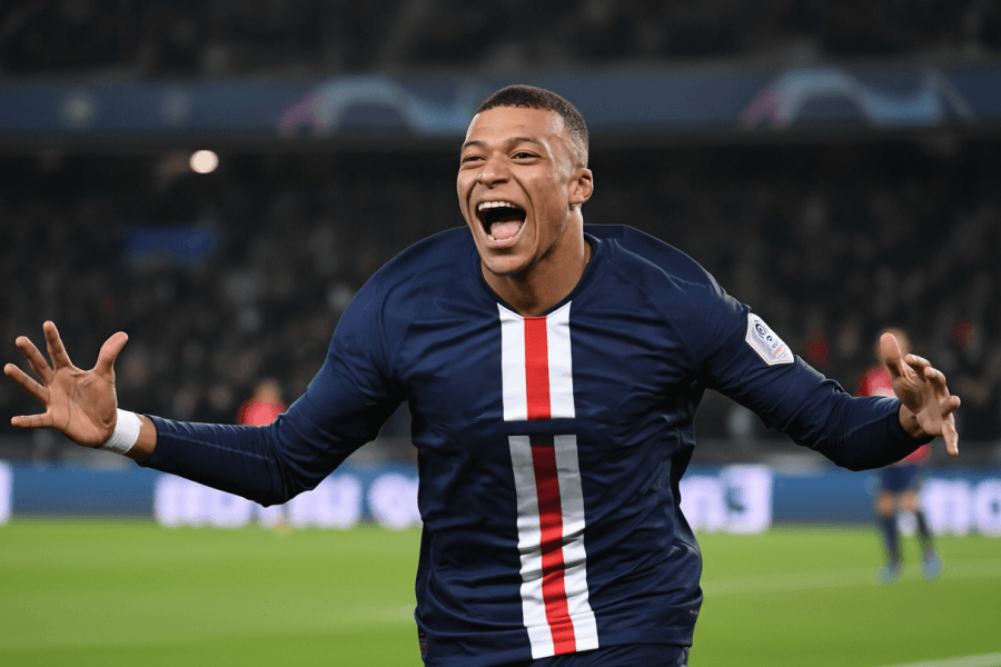 Kylian Mbappé en action avec le Real Madrid.