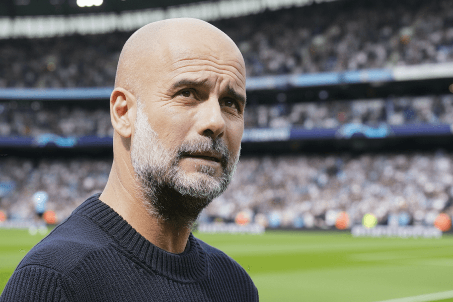 Pep Guardiola levant le pouce ironiquement vers l’arbitre à la fin du match.