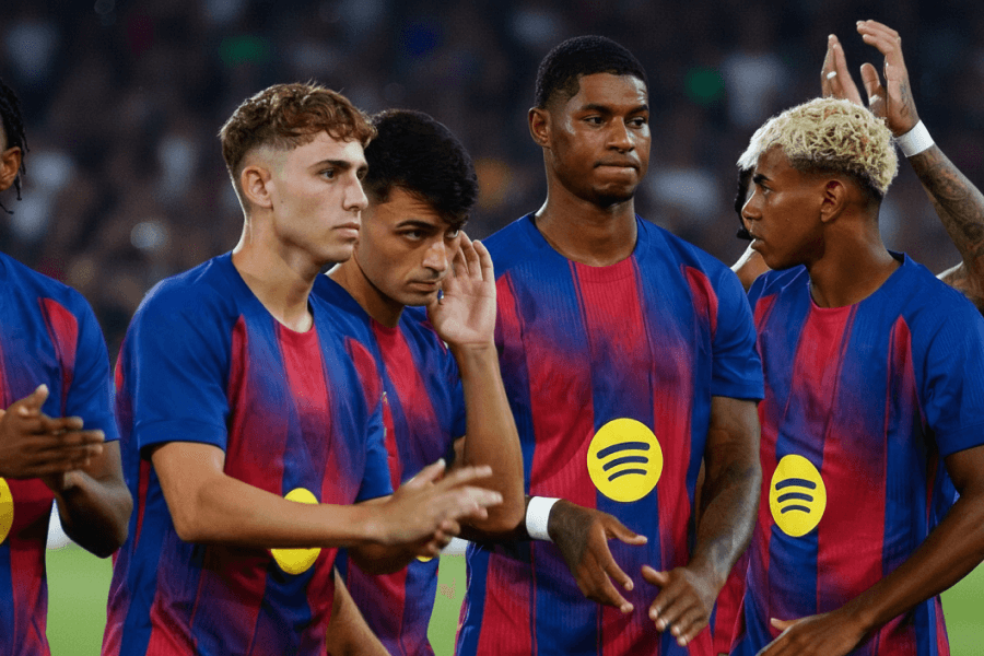 Joueurs du FC Barcelone lors d'un match de Ligue des Champions.