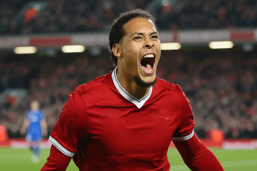 Van Dijk discutant avec ses coéquipiers durant le match.