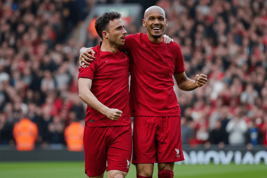 Joueurs de Liverpool en action sur le terrain.