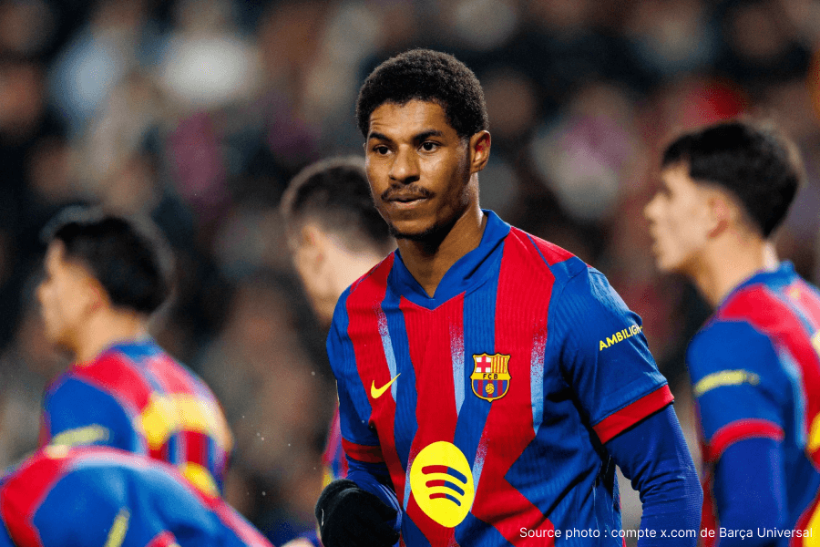 Rashford dribble vitesse course ballon FC Barcelone ailier gauche action offensive Liga technique accélération explosive