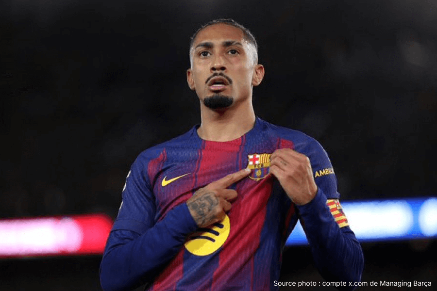 Raphinha capitaine Barcelone brassard match Liga saison 2025-26 avant blessure