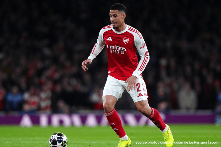 William Saliba Arsenal défenseur central lors d'un match de Premier League 2026