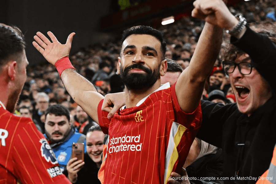 Salah célébration but Liverpool Anfield saison 2025-26 ultime