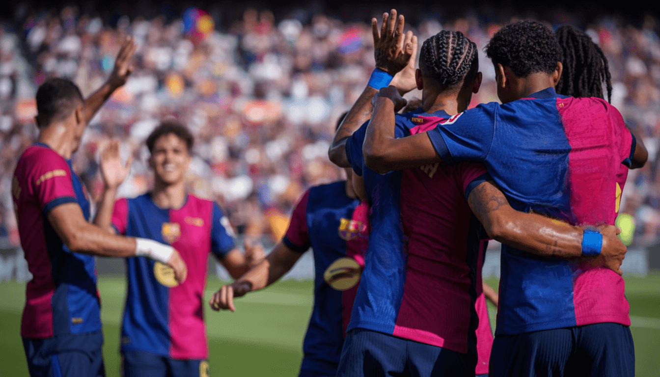 Supporters du FC Barcelone célébrant l'annonce du partenariat avec la RDC lors d'un match au Camp Nou.