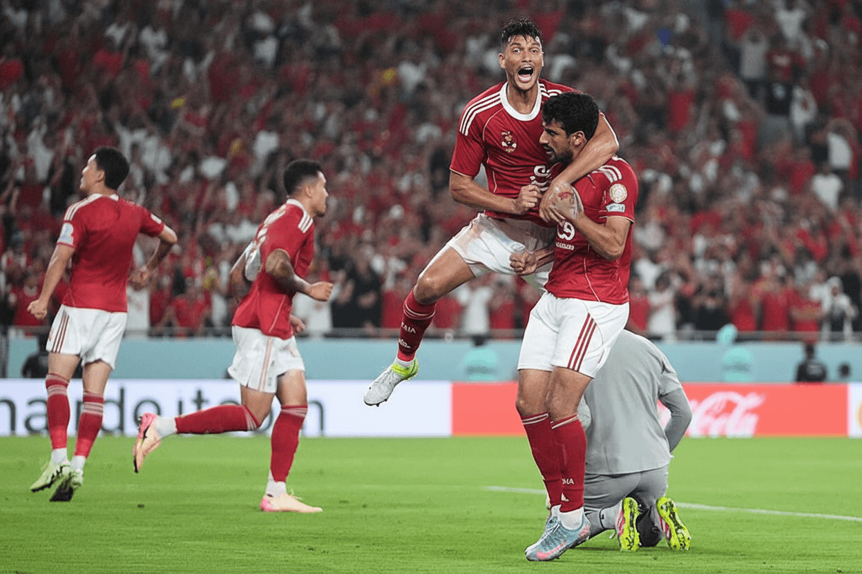 Les joueurs d'Al Ahly célébrant une victoire sur le terrain