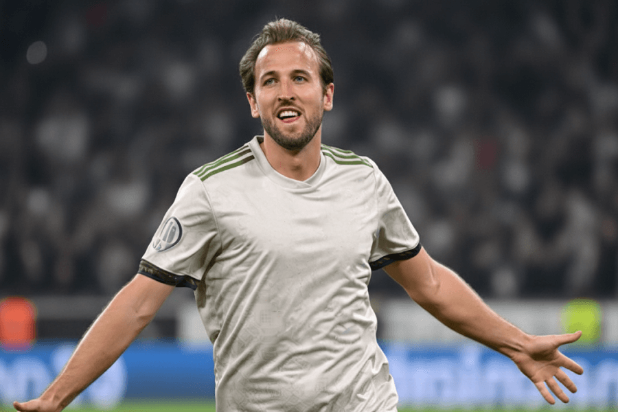 Harry Kane lors d’un entraînement avec le Bayern Munich, motivé et concentré.