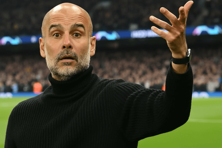 Pep Guardiola discutant vivement avec l’arbitre Sam Barrott après le match Newcastle – Manchester City.