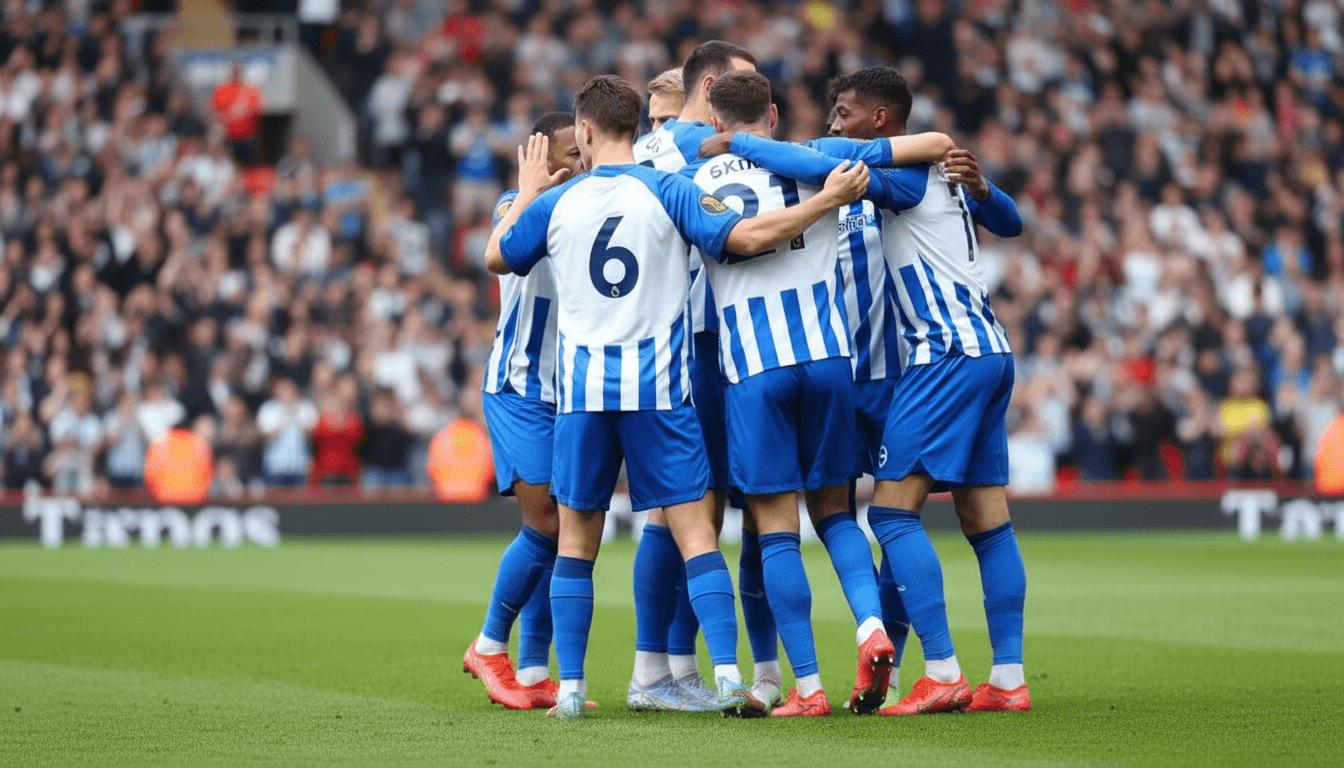 Célébration des joueurs de Brighton après un but décisif.