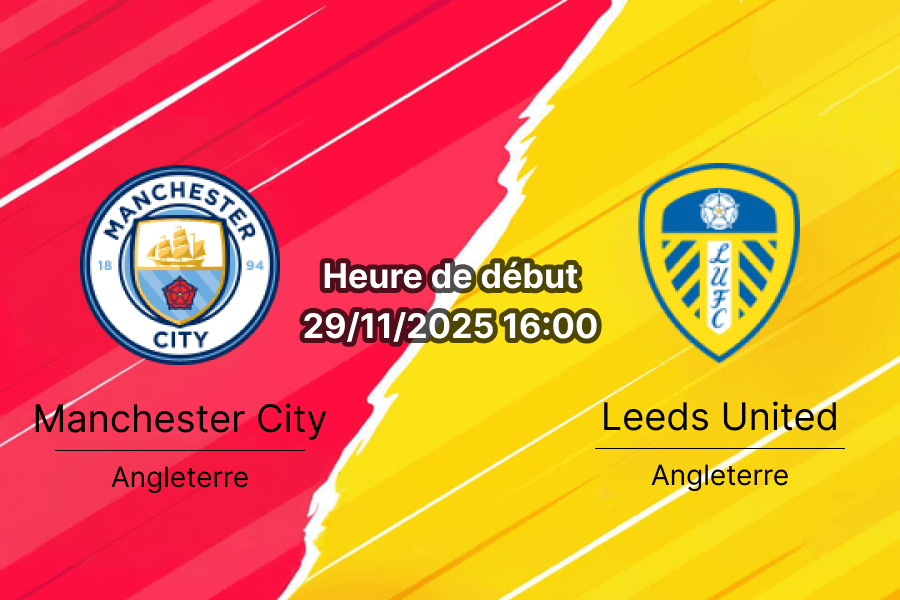 Affiche du match Manchester City – Leeds United à l'Etihad Stadium.