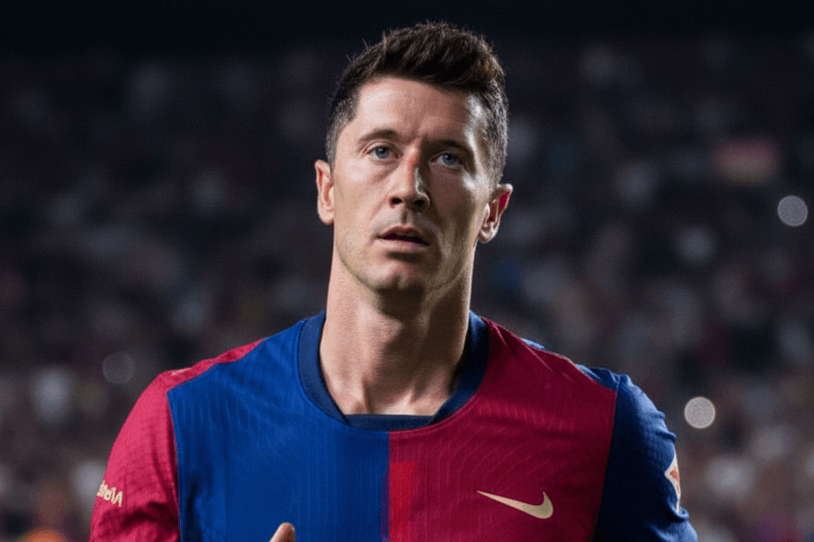 Robert Lewandowski en action lors d'un match avec le Barça.