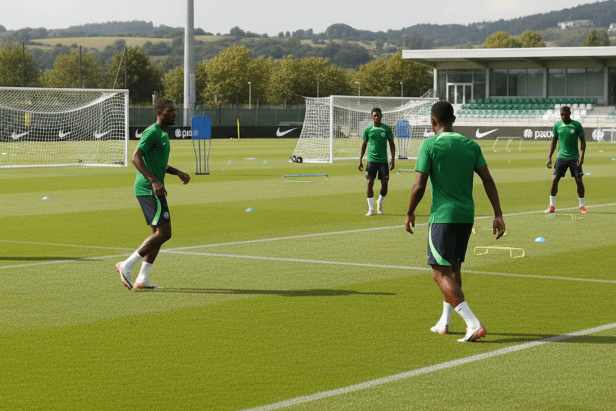 Les Super Eagles s'entraînent avant le match contre le Gabon.