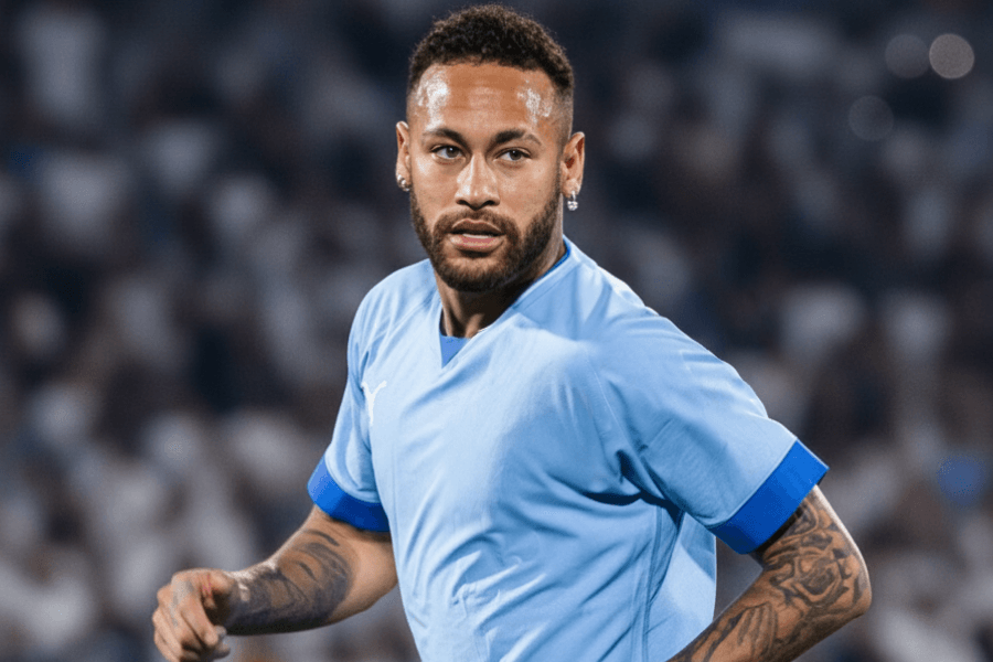 Neymar célébrant un but lors d'un match avec Santos.