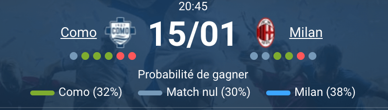 Action de match entre Como et Milan sur le terrain