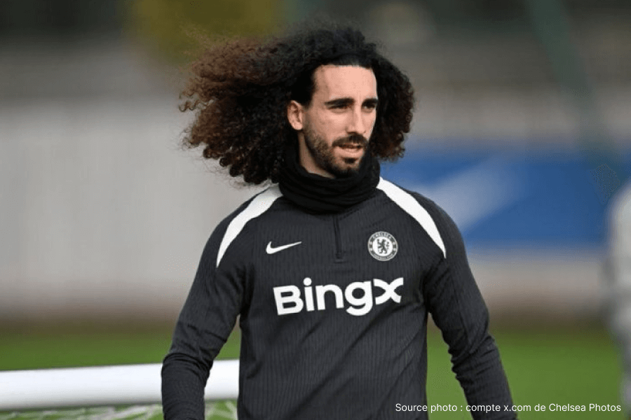 Marc Cucurella Chelsea maillot bleu latéral gauche blessure 2026
