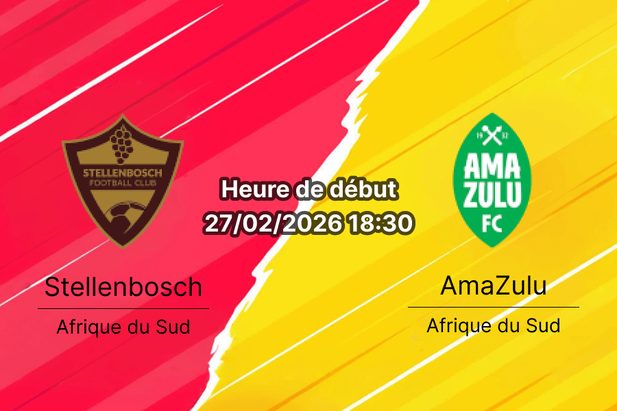 Pronostic Stellenbosch FC vs AmaZulu - Premier Soccer League 27 février 2026 bookmakers-rdc.com