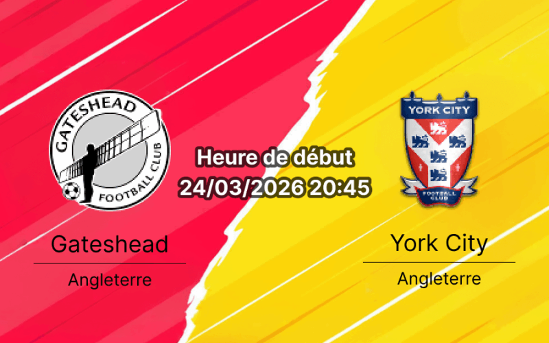 Pronostic Gateshead York City National League 40e journée 24 mars 2026 Gateshead International Stadium paris RDC bookmakers-rdc