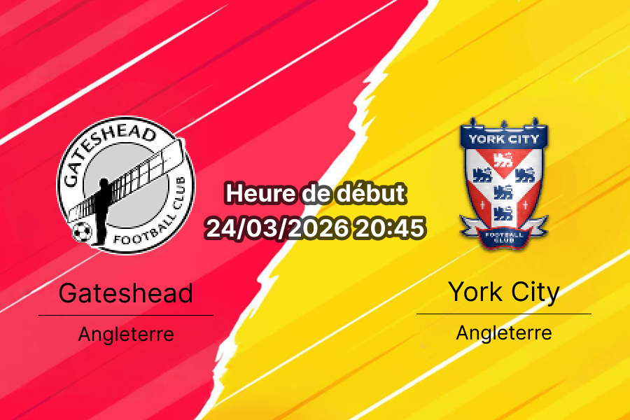 Pronostic Gateshead York City National League 40e journée 24 mars 2026 Gateshead International Stadium paris RDC bookmakers-rdc