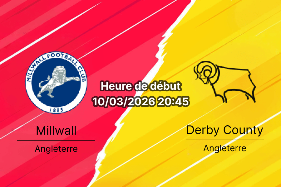 Pronostic Millwall Derby County Championship 10 mars 2026 The Den Londres