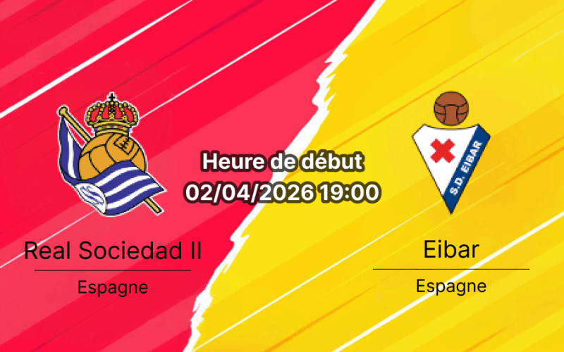Pronostic Real Sociedad II vs SD Eibar LaLiga Hypermotion Segunda Division journée 33 2 avril 2026 bookmakers-rdc