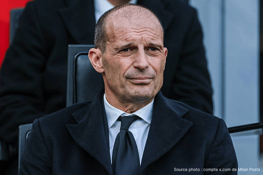 Allegri entraîneur AC Milan banc touchline geste tactique Serie A 2026