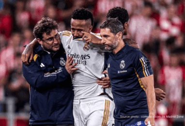 Éder Militao défenseur du Real Madrid sortant blessé contre Alavés avril 2026
