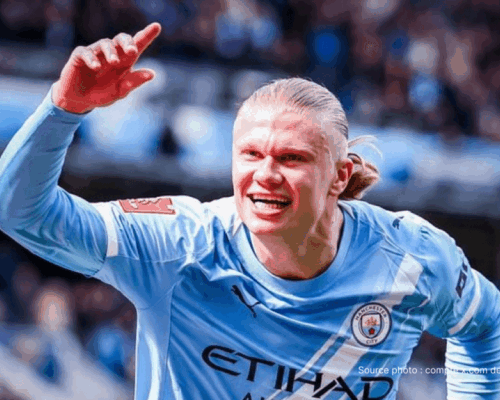 Erling Haaland célèbre un but avec Manchester City lors d'un match de Premier League 2026