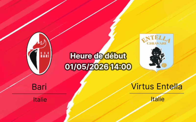 Pronostic Bari vs Virtus Entella – Serie B 1er mai 2026, analyse cotes et prédiction match de maintien