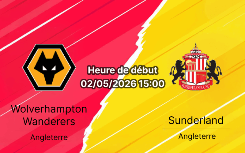 Pronostic Wolverhampton Wanderers vs Sunderland AFC – Premier League 35e journée 2 mai 2026 – Analyse xG, H2H et cotes – bookmakers-rdc.com