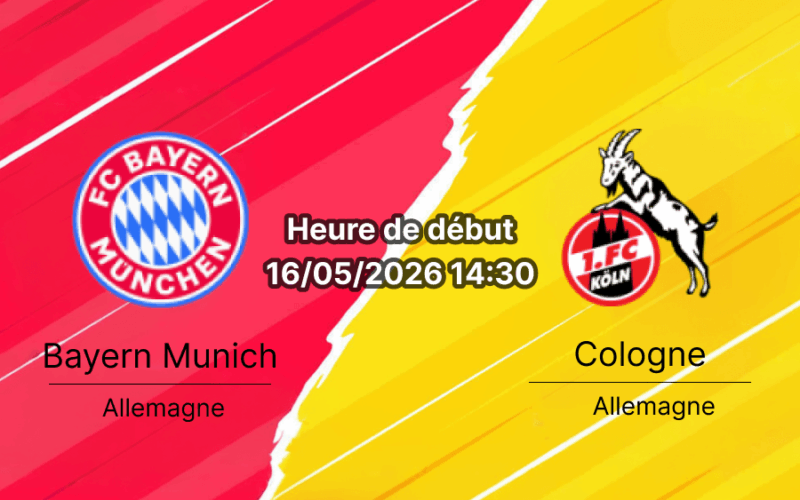Pronostic Bayern Munich Cologne – Allianz Arena, Bundesliga J34, 16 mai 2026