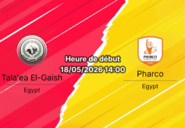 Pronostic Tala'ea El-Gaish Pharco au Gehaz El-Reyada Le Caire, Egyptian Premier League relégation 18 mai 2026