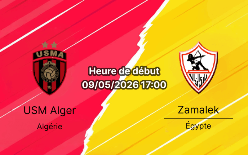 Pronostic USM Alger Zamalek – Stade du 5 Juillet 1962, Alger, finale aller TotalEnergies CAF Confederation Cup 9 mai 2026