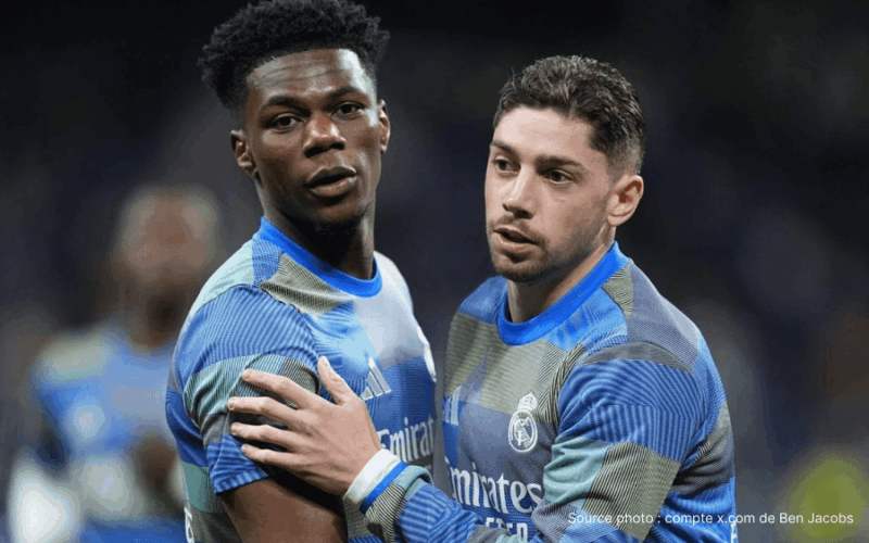 Aurélien Tchouaméni et Federico Valverde lors d'une séance d'entraînement du Real Madrid à Valdebebas — altercation avant le Clásico Barcelone Real Madrid 10 mai 2026