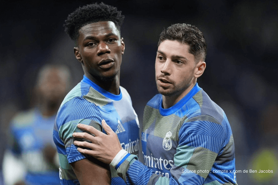 Aurélien Tchouaméni et Federico Valverde lors d'une séance d'entraînement du Real Madrid à Valdebebas — altercation avant le Clásico Barcelone Real Madrid 10 mai 2026