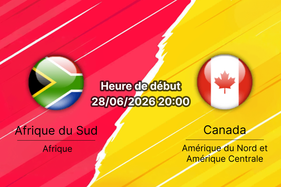 Pronostic Afrique du Sud Canada – SoFi Stadium Inglewood, Coupe du Monde 2026, 28 juin