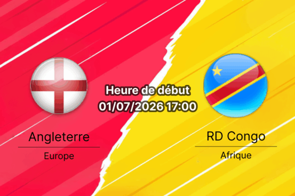 Pronostic Angleterre RD Congo – Mercedes-Benz Stadium Atlanta, 1/16 de finale Coupe du Monde 2026, 1er juillet