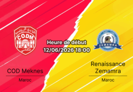 Pronostic COD Meknes Renaissance Zemamra – Stade d'Honneur Meknès, Botola Pro Journée 24, 12 juin 2026