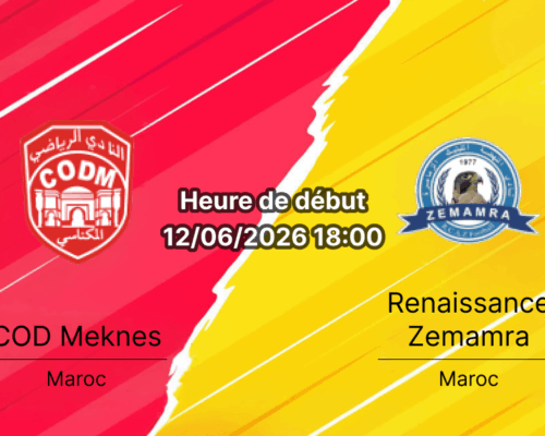 Pronostic COD Meknes Renaissance Zemamra – Stade d'Honneur Meknès, Botola Pro Journée 24, 12 juin 2026