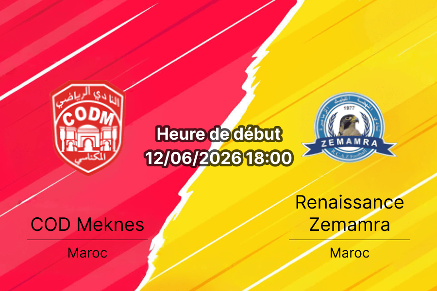 Pronostic COD Meknes Renaissance Zemamra – Stade d'Honneur Meknès, Botola Pro Journée 24, 12 juin 2026