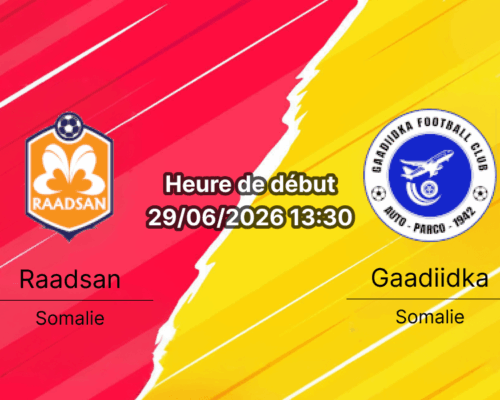 Pronostic Raadsan Gaadiidka – Mogadishu Stadium, Somali Premier League 29 juin 2026