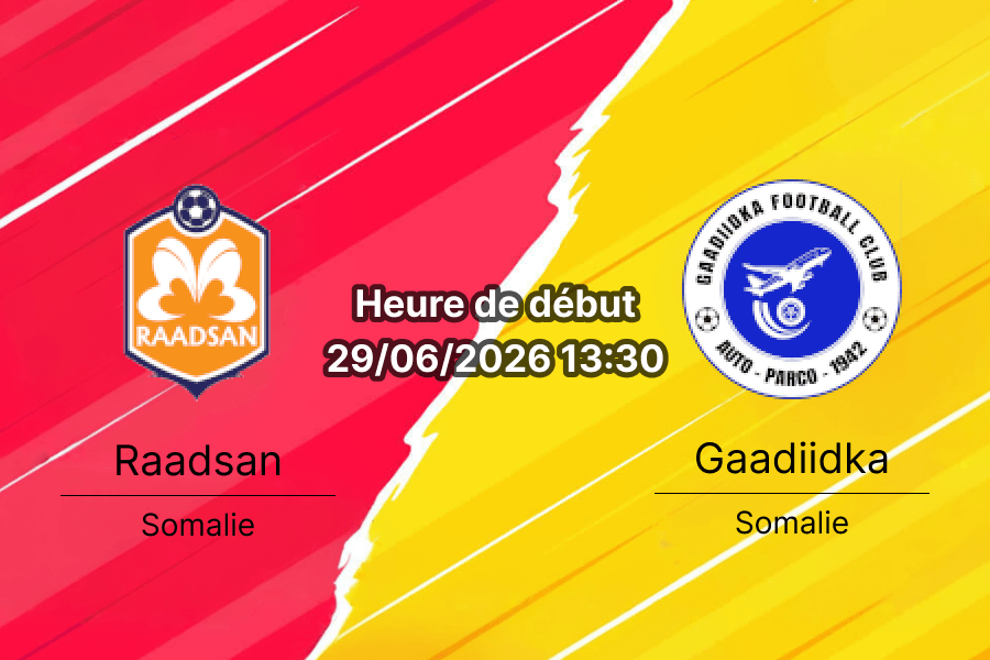 Pronostic Raadsan Gaadiidka – Mogadishu Stadium, Somali Premier League 29 juin 2026