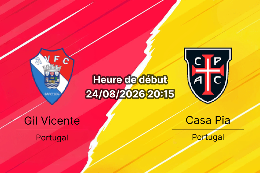 Pronostic Gil Vicente Casa Pia – Estádio Cidade de Barcelos, Liga Portugal jornada 3, 24 août 2026
