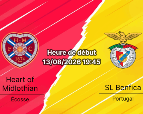 Pronostic Hearts Benfica – Tynecastle Park Edinburgh, Europa League 3e tour 13 août 2026