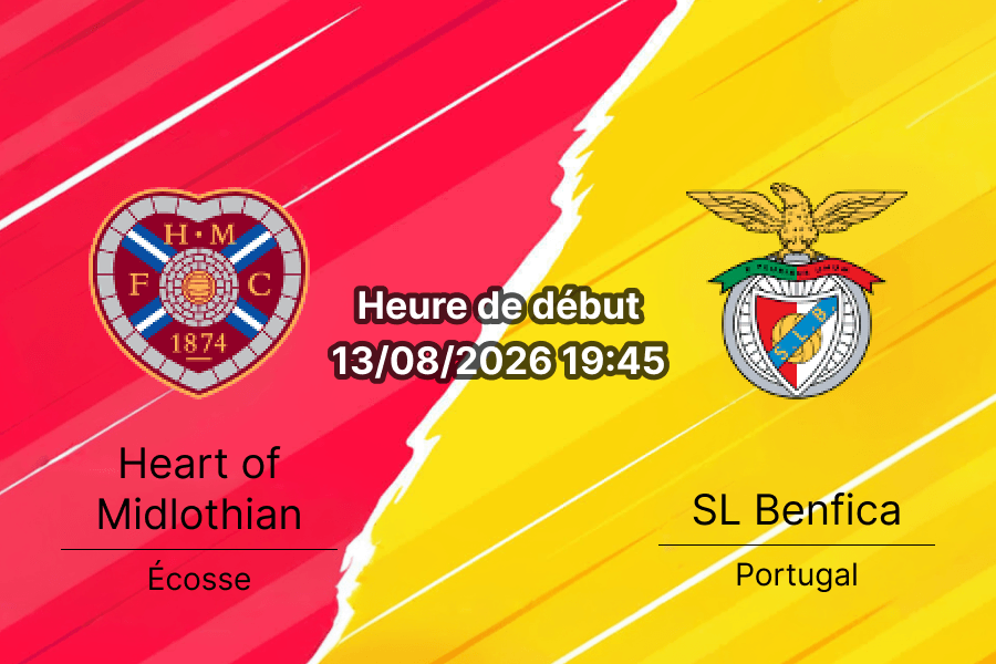 Pronostic Hearts Benfica – Tynecastle Park Edinburgh, Europa League 3e tour 13 août 2026