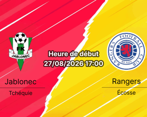 Pronostic Jablonec Rangers – Stadion Střelnice Jablonec, Conference League playoff 27 août 2026
