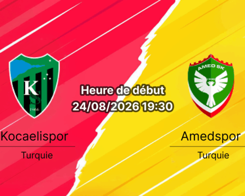 Pronostic Kocaelispor Amedspor – Kocaeli Stadyumu, Süper Lig journée 2, 24 août 2026
