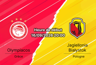 Pronostic Olympiacos Jagiellonia Białystok – Stadio Georgios Karaiskakis Le Pirée, Europa League tour 1, 16 septembre 2026